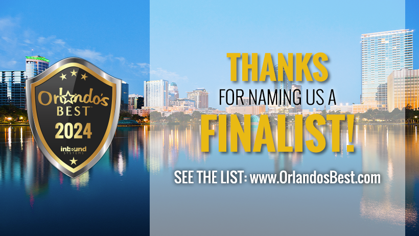 Orlando’s Best 2024 finalist badge with the Orlando skyline in the background and the text ‘Thanks for naming us a finalist! See the list: www.OrlandosBest.com