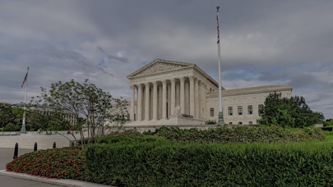 The exterior of the U.S. Supreme Court building, a symbol of justice and law.