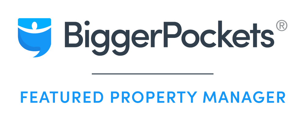 BiggerPockets Featured Property Manager logo in blue and white.