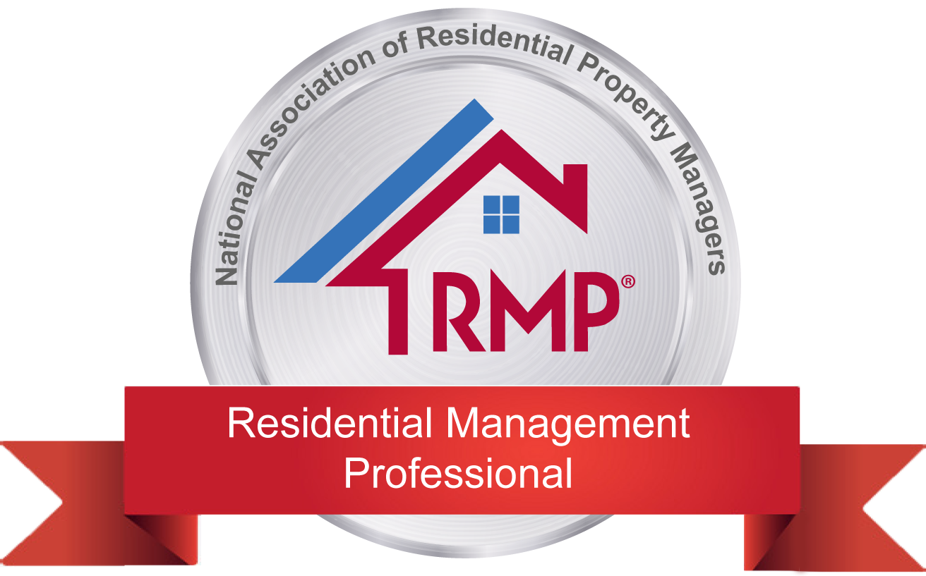 Residential Management Professional (RMP®) badge from the National Association of Residential Property Managers (NARPM®), featuring a house icon and the RMP® logo.