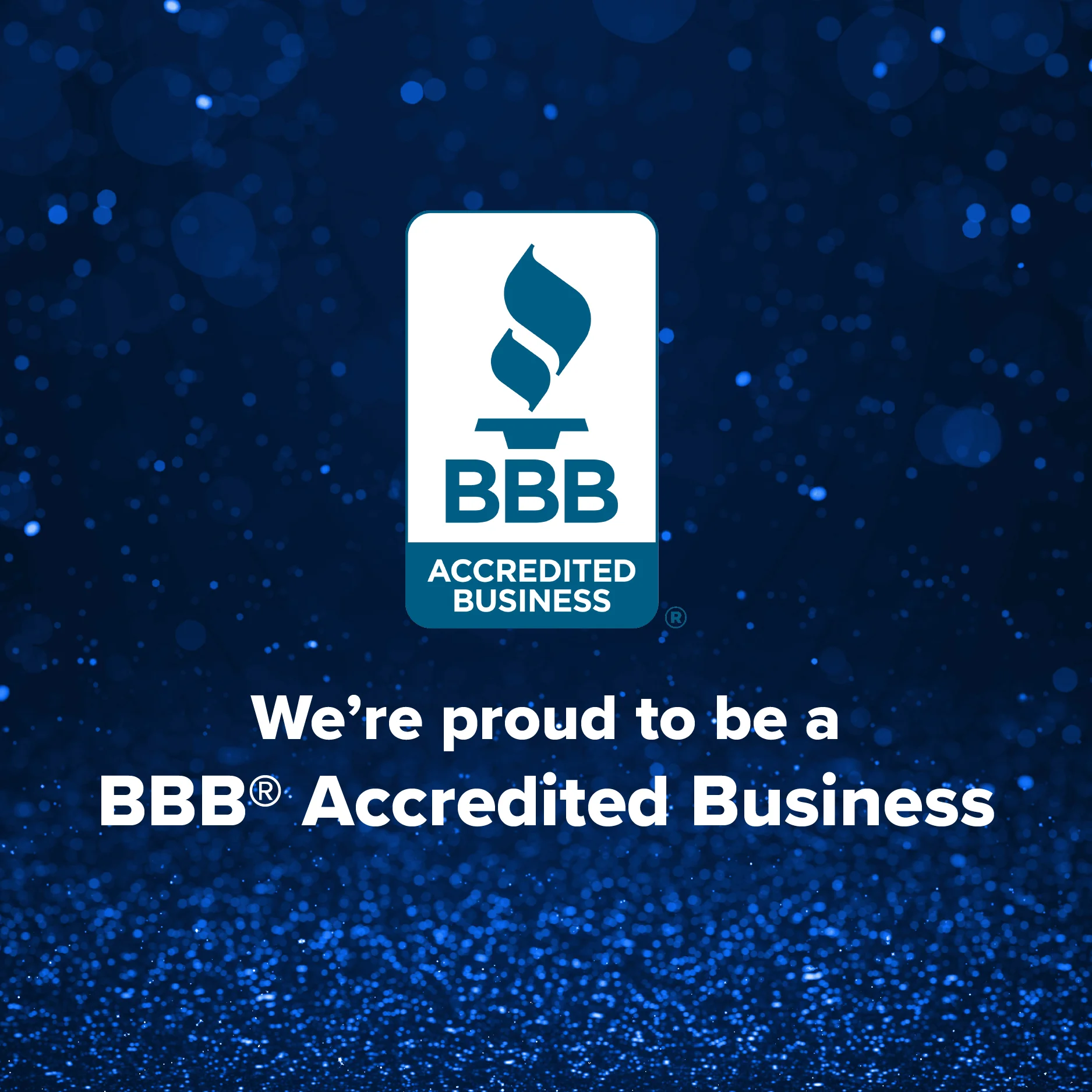 BBB Accredited Business logo on a blue background, representing Allegiant Management Group’s A+ accreditation and commitment to trust.